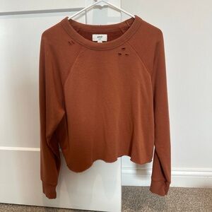 Aerie Burnt Orange Distressed Cropped Sweatshirt